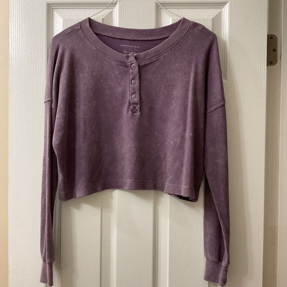 Aeropostale Distressed Cropped Henley, Size S - Picture 1 of 3
